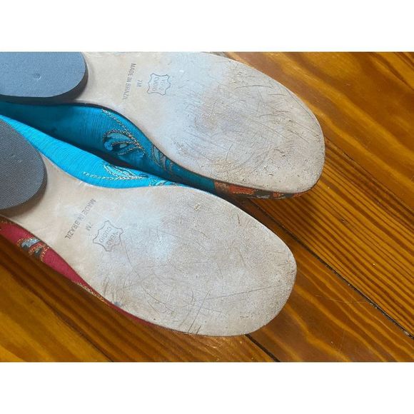 Naked Feet Boho Red Blue Italian Leather Flats, Size 7 - Picture 3 of 9